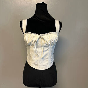PacSun Beverly and Beck White Crop Top size XS babydoll smocked corset lace